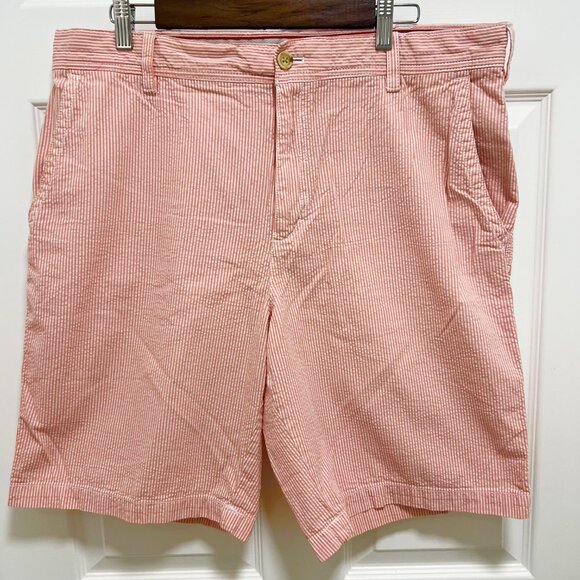 $50 IZOD Seersucker Shorts Mens 38 PinkWhite Stripe Cotton Preppy Casual Coastal - Picture 3 of 7